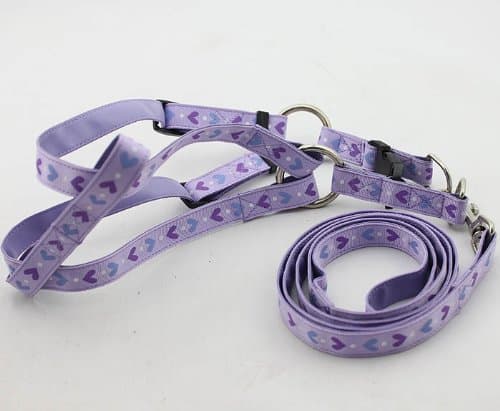 Lilac Heart Design Dog Harness &amp; Lead Set - 2 Sizes