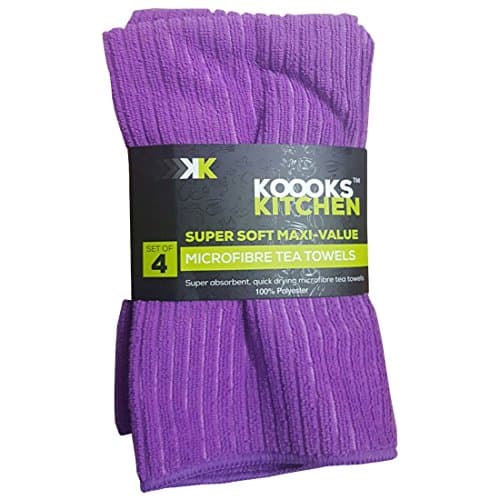 4Pk Microfibre Kitchen Tea Towel So Soft Extra Absorbency Spick &amp; Span 10 Colors[Purple]