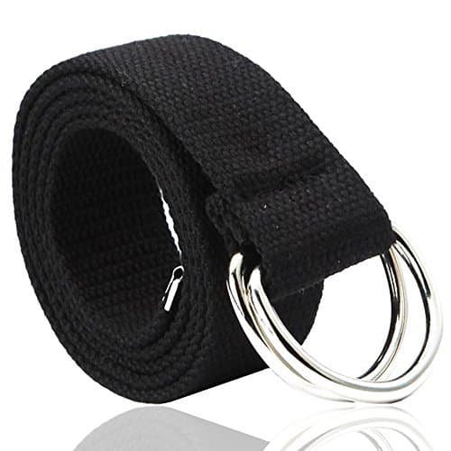 Canvas Belt,D-Ring Buckle,Woven Belt 1.49" Wide Web Belt with Metal Tip Black for Mens and Womens Jeans