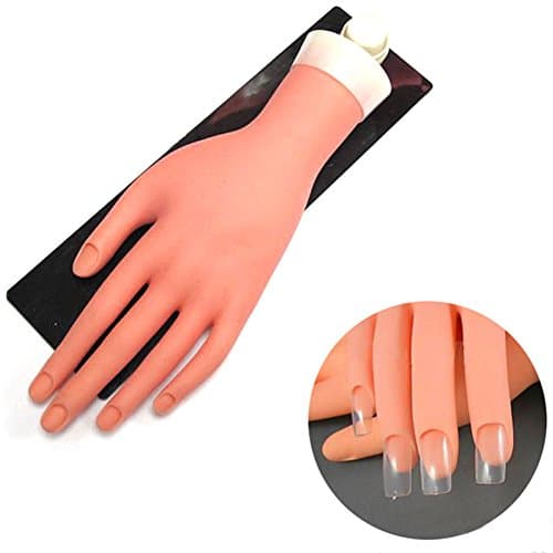 HuangHM Flexible Prosthetic Soft Fingers Flectional Mannequin Model Fake Hand Nail Art Practice for Manicure Training Design Press on Nails Beauty Salon Movable Reusable Cosmetology Test (With stand)