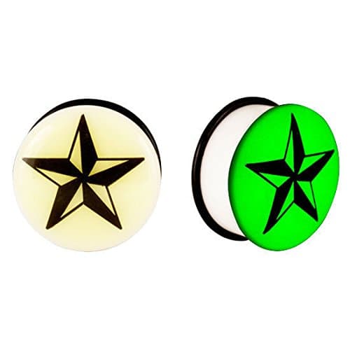 MangGaStore Acrylic GLOW IN THE DARK Skull Single Flared Plugs Ear Earlet Black 22MM 7/8 "Set 101