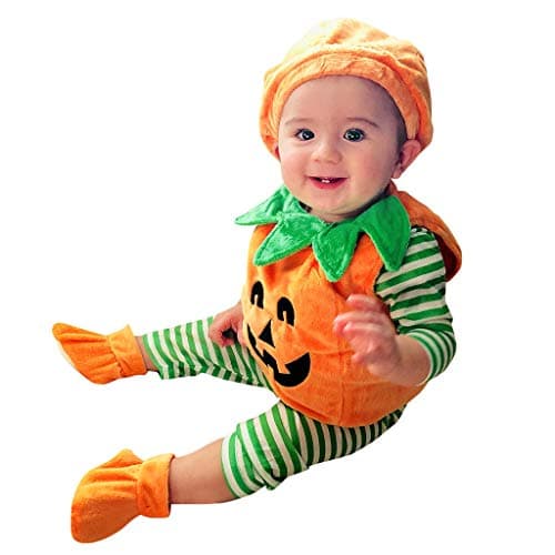 Wascoo Toddler Baby Halloween Costume Pumpkin Hooded Romper Fancy Outfits Comfy Jumpsuit