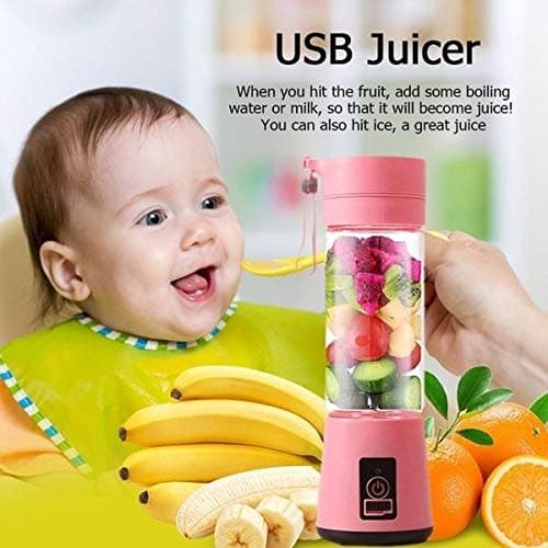 SAB Sellers- Rechargeable USB Mini Juicer Bottle Blender for Juice, Protein/Milk Shakes, Smoothies -"Food Grade Plastic Juice Cup" with USB Cable (Pink)