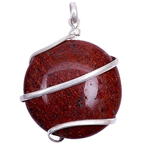 Satyamani Red Jasper Round Cabochon Wrapped Agate Crystal Pendant