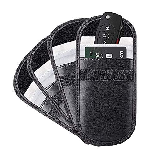 ACENTIX 4 x Keyless Car Key Signal Blockers/Faraday Bags for Car Keys & Credit Card, PU Leather Anti Theft Fob Protector Pouch & Car Key Protector Blocks RFID/NFC/WiFi/GSM/LTE (4 Pack/Black)