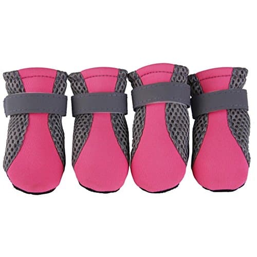 Coper Summer Dog Shoes, 4Pcs Pet Puppy Dog Breathable Boots Protector Reflective Straps