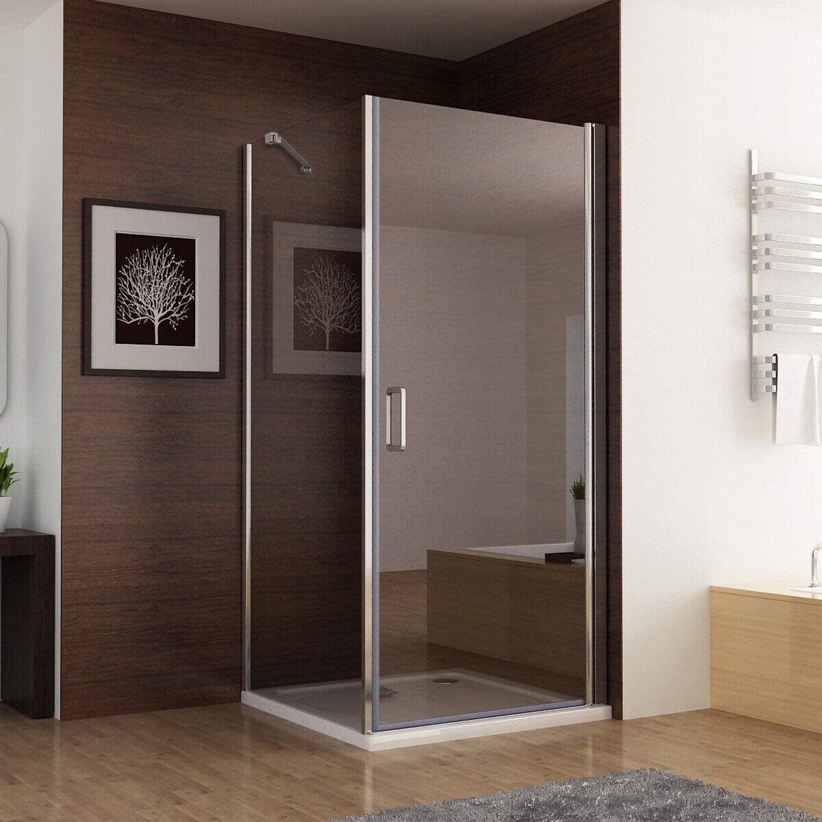 MIQU 760 x 760 mm Shower Enclosure Frameless 180° Pivot Door with 760 mm Side Panel 6mm Clear Safety Nano Glass 1850 Height - No Tray