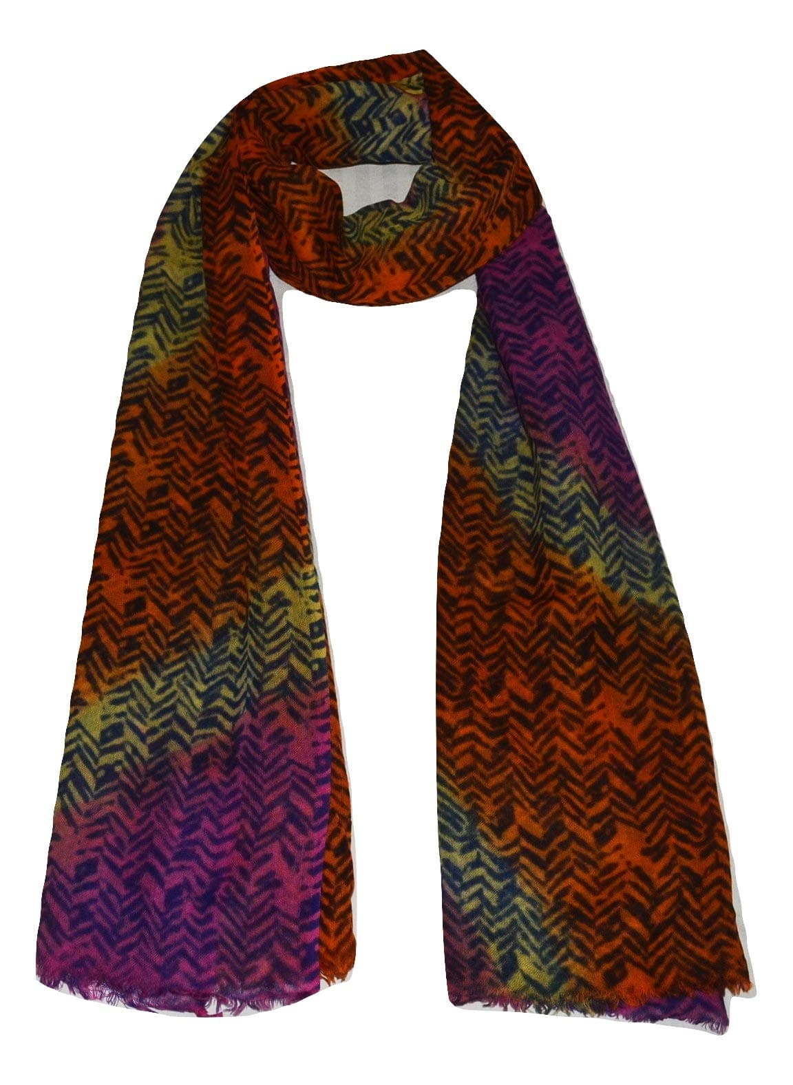 Wool Silk Scarf, Printed Multi-color, Warm, Light, Airy, Soft Scarf Stole Wrap.