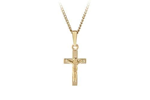 Funkyrox9ct Yellow gold crucifix childrens pendant with 14" chain. Giftbox