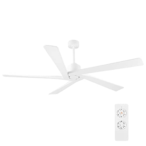 WINGBO 72 Inch DC Ceiling Fan No Light with 3 Downrods, 5 Reversible Carved Solid Wood Blades, 6-Speed Noiseless DC Motor, Ceiling Fan without Lights in White Finish, ETL Listed