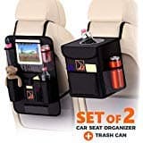 Backseat Organizer and Car Trash Can Bundle of Car Garbage Can with Lid and Car Seat Organizer for Kids with Ipad Holder and Cup Holder and Extra Car Storage Pockets ( Black)