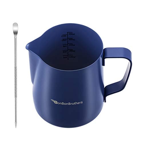 12 Oz Milk Frothing Pitcher, Bonbonbrothers Espresso Steaming Pitcher with Scales for Latte Art - Blue