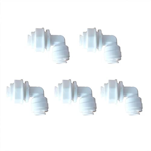 MALIDA ST-053A 1/4"OD PE Tubing Elbow Bulkhead Connector,Push to Connect Fittings,Quick Connector,Widely Used in Water Purification, RO Systems Food/Beverage System，5pcs.