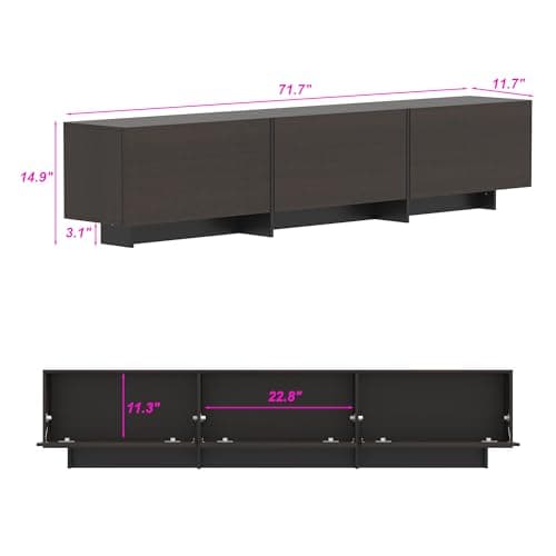 AIEGLE 71.7" W TV Stand with 3 Flip-Down Drawers, Modern Entertainment Center with Storage, Media Console Table TV Cabinet, Dark Brown