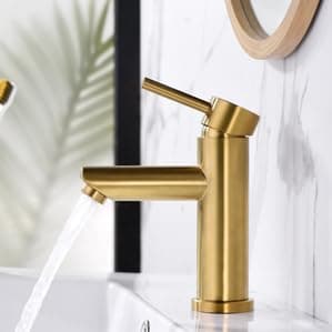 AMAZING FORCE Single Hole Bathroom Faucet Single Handle Bathroom Sink Faucet Brushed Gold Stainless Steel Basin Mixer Tap - Sink Drain & Deck Plate Not Included