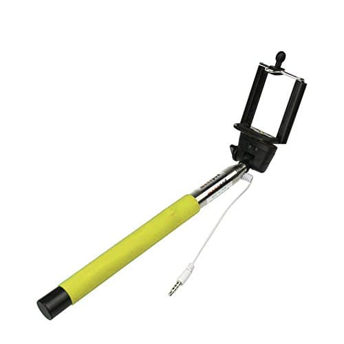 Wired Selfie Stick by EzTek - Takes Photos & Videos, Compact, Extendable to 40", Built In Shutter Button - Compatible With All iPhones, iPod Touch, Samsung, Android, Blackberry & Windows Phones (Yellow)