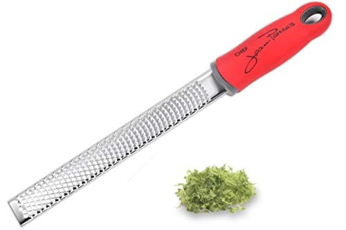 BonBon PRO Citrus Lemon Zester & Cheese Grater - Red- Parmesan Cheese, Lemon, Ginger, Garlic, Nutmeg, Chocolate, Vegetables, Fruits - Razor-Sharp Stainless Steel Blade + Protect Cover