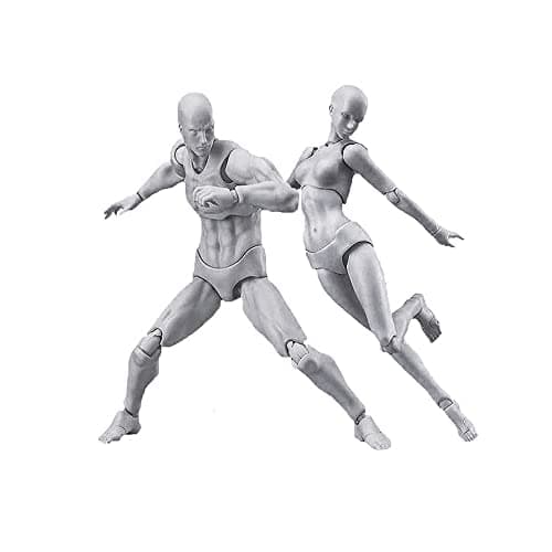Artists Manikin Art Mannequin Figures Supplies Drawing Tools,Small Drawing Figure Model for Sketching,Painting,Action Figures Male+Female Set(Grey)