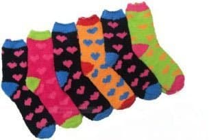 Fuzzy LOVE Socks, Fuzzy Socks with Hearts Print, 6 Pairs, Size 9-11.