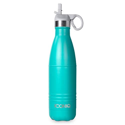 ICONIQ Stainless Steel Vacuum Insulated Water Bottle with Pop Up Straw Cap, 17 Ounce (Mint Green)