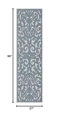 My Texas House Lady Bird Outdoor Rug - 2'2" x 8' Runner, Harbor Blue, High-Low Floral Design, Outdoor Kitchen and Front Porch Rug, Patio or Indoor Home Decor