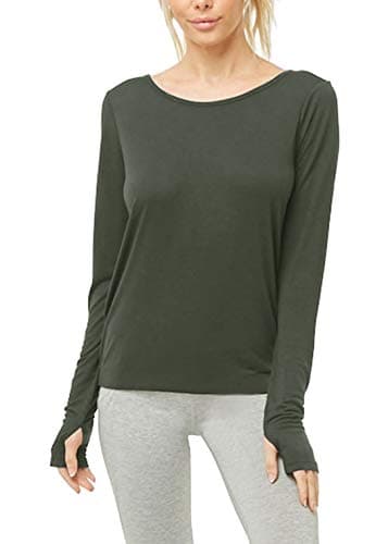 Muzniuer Women's Long Sleeve Open Back Workout Shirts Loose Backless Yoga Shirts Thumb Hole Shirts