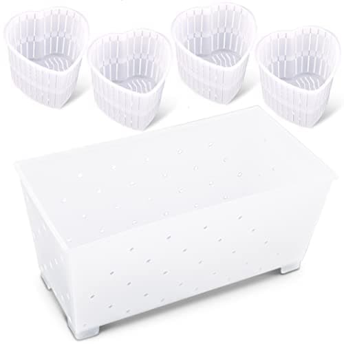 Cheese Molds for Cheesemaking Set of 5 | Made in Italy | Rectangular and Heart Shaped Cheese Baskets Kit for Making Fresh Cheeses | Strainer for Cream Cheese, Feta, Mascarpone, Paneer, Goat Chevre