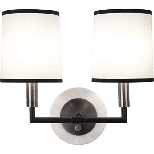 Robert Abbey D2137 Sconces with Ascot White Fabric Shades, Blackened Antique Nickel/Matte Black Accents Finish