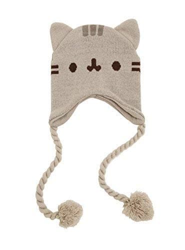 Pusheen Cat Face Ears Beanie Hat with Tassels (Grey)