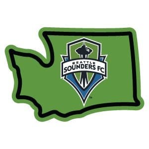 Seattle Sounders Sticker | Washington WA State Shaped | | Apply to Mug Phone Laptop Water Bottle Decal Cooler Bumper | Green Logo Space Needle MLS Cup Champion Soccer 2019 Seahawks Mt Rainer Puget