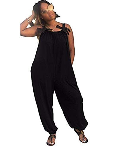 WISHU Women Casual Solid Color Loose Fit Baggy Harem Overall Jumpsuit Sleeveless Spaghetti Strap Long Pants Rompers