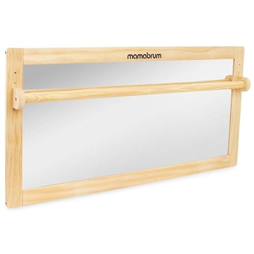 Mamabrum Montessori Baby Mirror with Bar, Tummy Time Mirror, Wooden Wall-Mounted Baby Toys and Essentials for Newborn Sensory and Motor Development