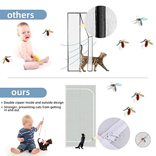 QWR Reinforced Cat Screen Door, Fits 32''x 80'', Thickened Cat Resistant Mesh, Vinyl/Alloy Steel Frame, Zipper Closure