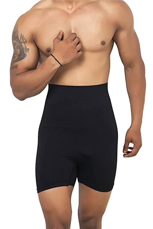 Modal Men Tummy Control Seamless Shorts High Waist Slimming Underwear Body Shaper Belly Girdle Boxer Stomach Fitness for Exercise & Workout Briefs Black, Free Size
