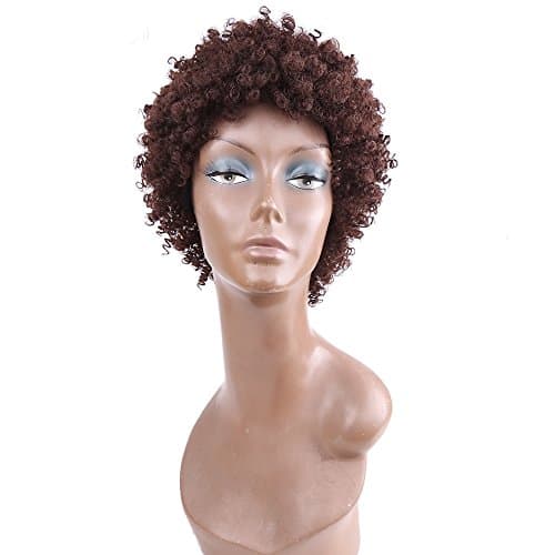 Amir Kinky Curly Afro Wig Synthetic Hair Short Wigs for Women and Men African Pelucas Sinteticas Cosplay (Brown)