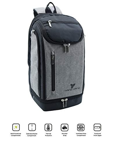 YANG-YANG Professional Badminton Backpack Fits up-to 2 Rackets, 1 Tube of Shuttles (Birdies), Shoes, Clothes, Water Bottle&misc - Keys, Phone, Wallet; 7 Total COMPARTMENTS