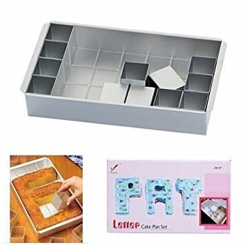 Alphabet Cake Pan Aluminum Alloy Alphabet Letters Number Cake Jello Tin Pan Fondant Mold with 12pcs Square Blocks, 12" L X 7" W (31.8cm X 18.2cm)