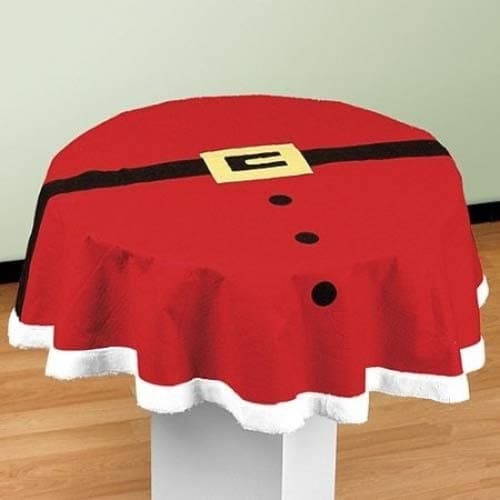 57" Round Red Christmas Santa Claus Suit Table Cloth with White Trim