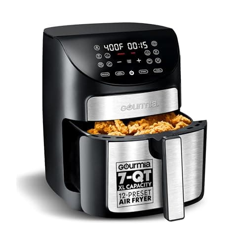 Gourmia Air Fryer - 7 Qt Large Capacity, FryForce360º, Digital Display with 10 Presets, Roast, Bake, Broil, Dehydrate, Dishwasher Safe Accessories, Black