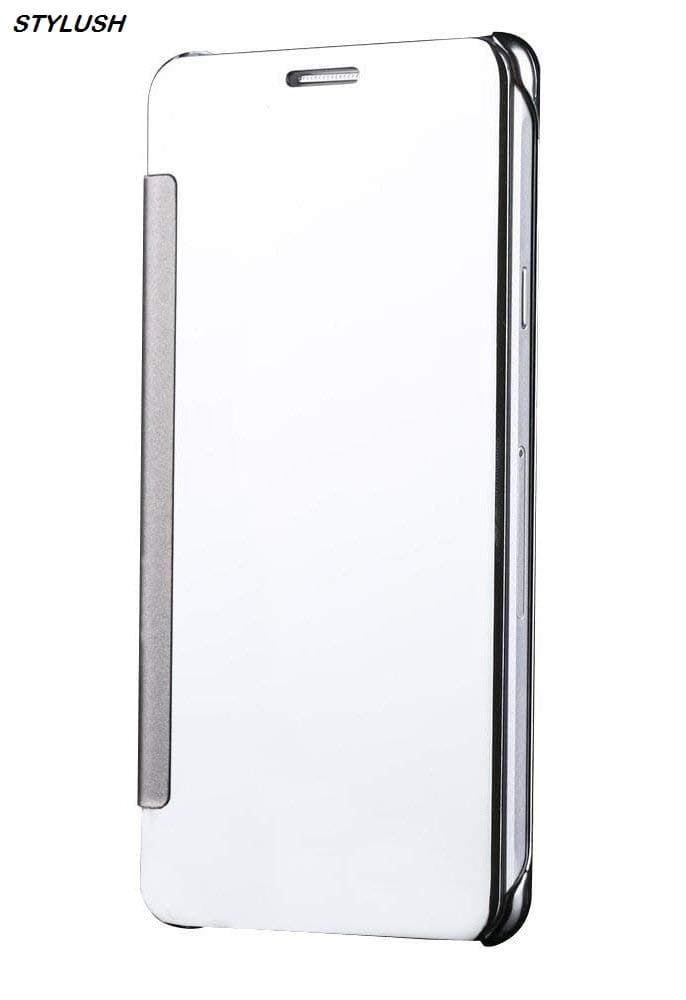STYLUSH Luxury Clear View Mirror Flip Book Smart Case Cover for Samsung Galaxy J5 Prime (Silver FLIP)