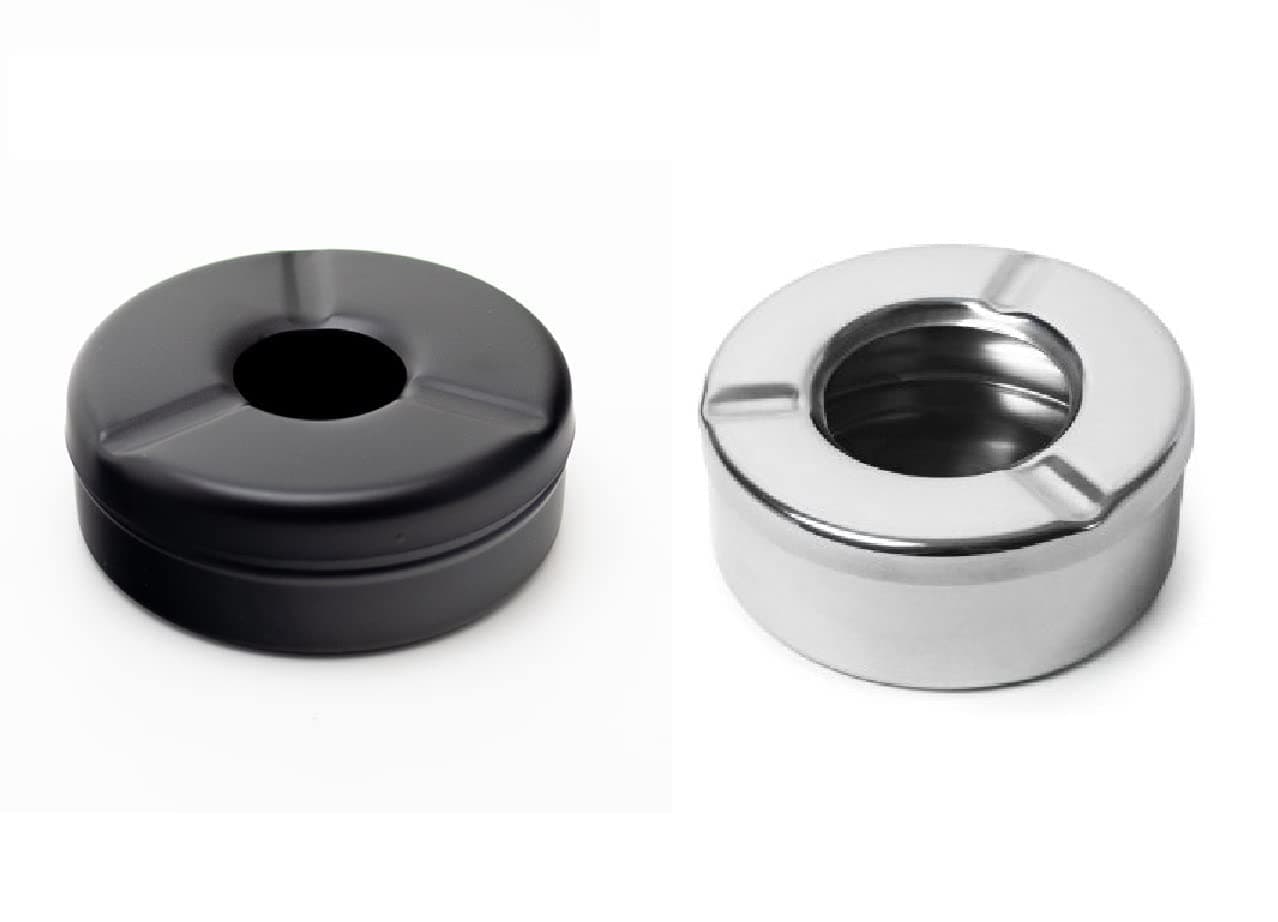 Dynore Stainless Steel Black/Silver Round Lid Ash Tray- Set of 2