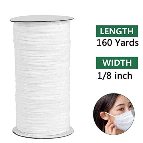 160 Yards Length 1/8 Inch Width Elastic Band White Briaded Knit Elastic String Cord Heavy Stretch Elastic Band for…
