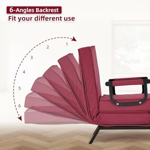 Convertible Bed Sleeper Chair,Tri-fold Upholstered Armchair Sleeper with Pillow,Folding Leisure Chaise Lounge Couch,6 Angle Adjustable Backrest Single Lazy Bed for Office (RED, Regular)