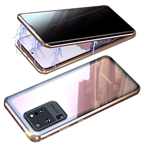 RANYOK Compatible Galaxy S20 Ultra (6.9 inch) Privacy Magnetic Case, Double-Sided Tempered Glass with Built-in Screen Protector 360° Full Body Metal Frame Cover (Gold)