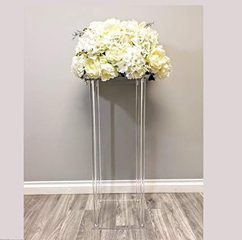 Everbon Set of 5 31.5 Inch Tall Square Clear Acrylic Crystal Chandelier Wedding Tabletop Flower Stand Holder Pillar Centerpiece Decorative Vase for Marriage Event