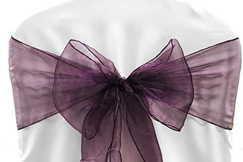 50 Pk, Organza Chair Sash Approx. 7.5" W x 108" L - Plum