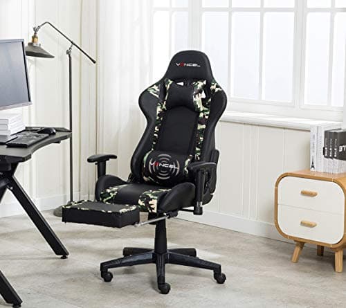 Computer Gaming Chair with Footrest- Adjustable Reclining High Back Swivel Home Office Chair with Headrest and Lumbar Massage Support Racing Style PC Chair (Black&Camo)