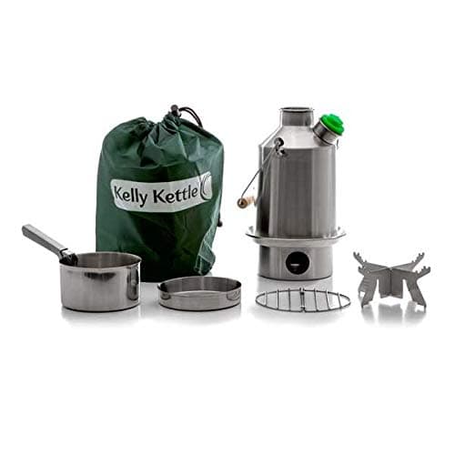 Kelly Kettle 'Scout BASIC KIT - Stainless Steel 1.2L kettle, Whistle, Cook Set, Base Support | Boil Water Cook Fast Outdoors | NO Batteries, NO Gas | Camping, Picnics | Weight 1.49kg/3.3lb
