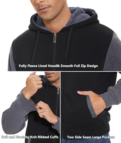 GEEK LIGHTING Men’s Fleece-Lined Zip Up Hoodie, Thick Hooded Jacket Winter Warm Athletic Sweatshirt