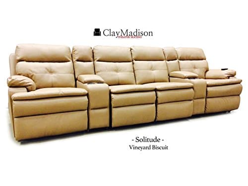 Solitude Theater Seats, Row of 4 Chairs with Middle Loveseat By Clay Madison Theater Seating (Vineyard Biscuit, Row of 4 with Middle Loveseat)